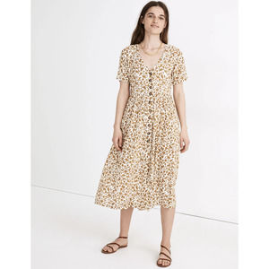 Madewell Batik Vine Floral Print Button Front Midi Shirt Dress Size XS White
